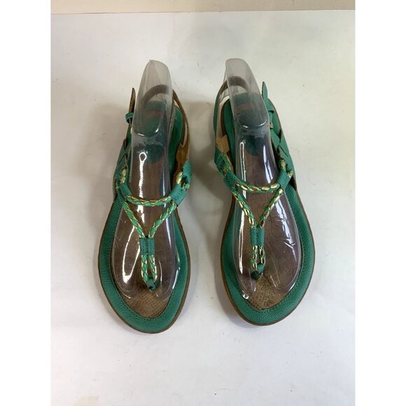 Women's T Strap Sandals Turquoise Gold Braided 7 M - Picture 2 of 10